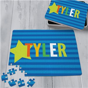 Personalized Primary Stripes Puzzle With Tin by Gifts For You Now