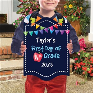Personalized Rainbow Pennant First Day of School Sign by Gifts For You Now