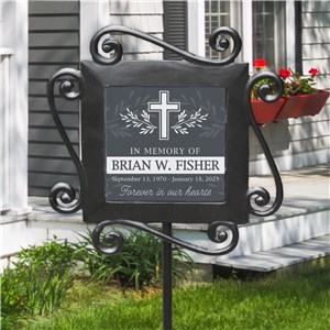 Personalized Cross With Leaves Memorial Garden Stake by Gifts For You Now