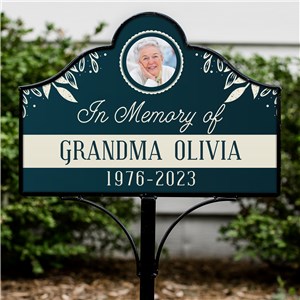 Personalized Blue With Cream Leaves Memorial Photo Magnetic Sign Set by Gifts For You Now