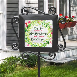 Personalized Planted In Memory Of With Bright Floral Wreath Garden Stake by Gifts For You Now