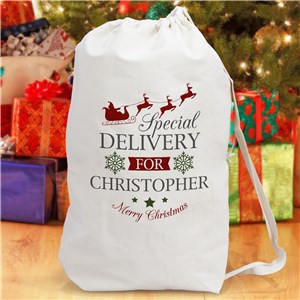 Personalized Special Delivery with Santa and Reindeer Gift Sack by Gifts For You Now