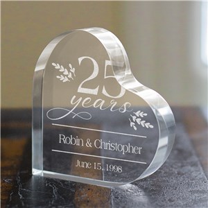 Personalized Engraved Anniversary Years With Floral Acrylic Heart Keepsake by Gifts For You Now