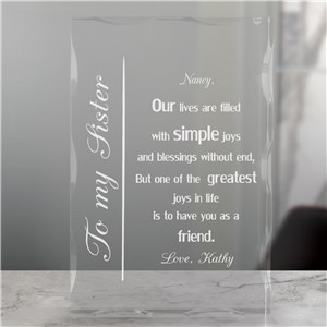 Personalized To My Sister Engraved Keepsake Block by Gifts For You Now