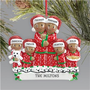 Pajama African American Personalized Family Holiday Christmas Ornament by Gifts For You Now