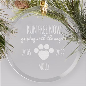 Personalized Engraved Pet Memorial Round Glass Holiday Christmas Ornament by Gifts For You Now