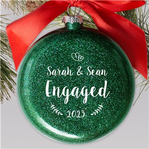 Personalized Engagement Holiday Christmas Ornament Glass by Gifts For You Now