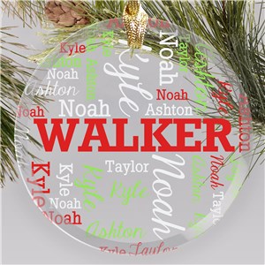Personalized Family Word-Art Round Glass Holiday Christmas Ornament by Gifts For You Now