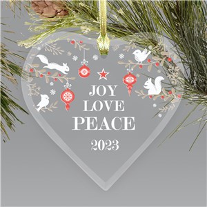 Joy Love Peace Glass Heart Personalized Christmas Ornament by Gifts For You Now