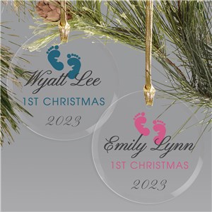 Personalized Babys First Christmas Footprints Glass Holiday Christmas Ornament - Pink - Large by Gifts For You Now