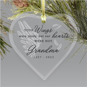 Personalized Your Wings Were Ready Glass Heart Christmas Ornament by Gifts For You Now