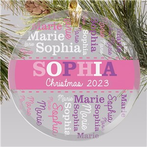 Personalized Baby's First Christmas Word-Art Round Glass Christmas Ornament - Pink - Small by Gifts For You Now