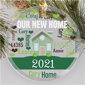 Personalized New Home Word Art Round Glass Christmas Ornament by Gifts For You Now
