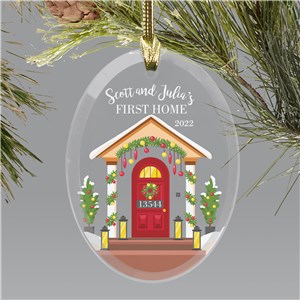 Personalized Front Door Lights Oval Glass Christmas Ornament by Gifts For You Now