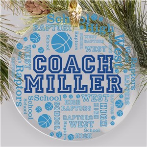 Personalized Sports Coach Word-Art Glass Christmas Ornament by Gifts For You Now