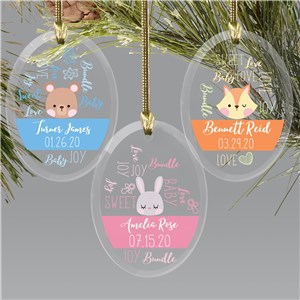 Personalized New Born Word Art Oval Glass Christmas Ornament by Gifts For You Now