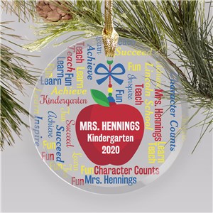 Personalized Teacher's Apple Word Art Round Glass Christmas Ornament by Gifts For You Now