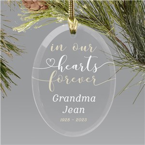 Personalized In Our Hearts Forever Glass Oval Christmas Ornament by Gifts For You Now