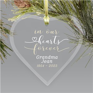 Personalized In Our Hearts Forever Glass Heart Christmas Ornament by Gifts For You Now