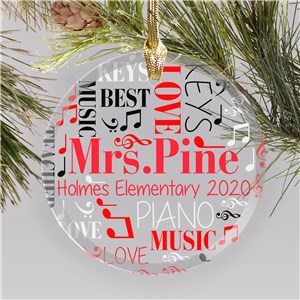Personalized Music Teacher Word Art Round Glass Christmas Ornament by Gifts For You Now