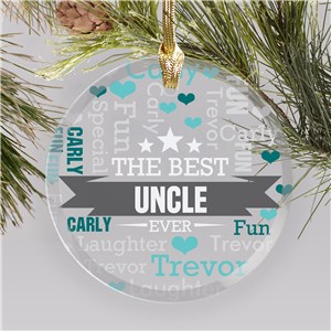 Personalized The Best Uncle Word Art Round Glass Christmas Ornament by Gifts For You Now