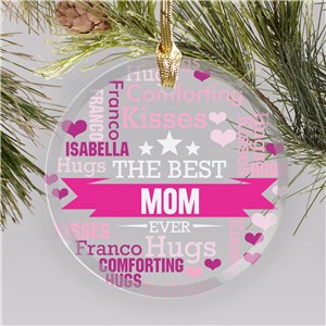 Personalized The Best Mom Word Art Round Glass Christmas Ornament by Gifts For You Now