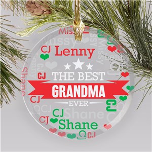 Personalized The Best Grandma Word Art Round Glass Christmas Ornament by Gifts For You Now