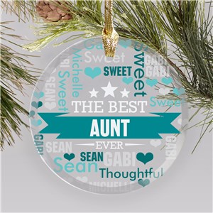 Personalized The Best Aunt Word Art Round Glass Christmas Ornament by Gifts For You Now