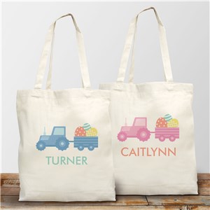 Personalized Tractor With Eggs Easter Tote Bag by Gifts For You Now