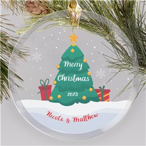 Personalized Snow Globe Christmas Tree Round Glass Christmas Ornament by Gifts For You Now