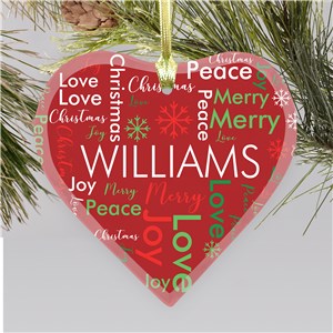 Personalized Family Christmas Word Art Heart Glass Christmas Ornament by Gifts For You Now