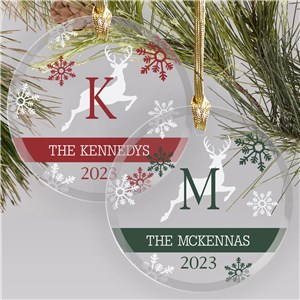 Personalized Reindeer Name & Initial Round Glass Christmas Ornament - Green - Small by Gifts For You Now