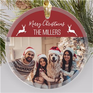 Personalized Merry Christmas Photo Round Glass Christmas Ornament - Red - Large by Gifts For You Now