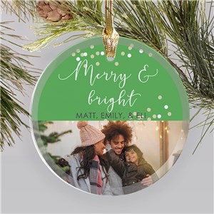 Personalized Merry & Bright Round Glass Christmas Ornament by Gifts For You Now