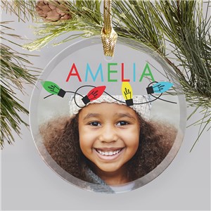 Personalized String Light Photo Round Glass Christmas Ornament by Gifts For You Now