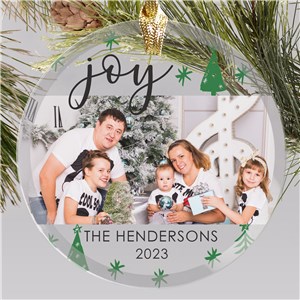 Personalized Joy Christmas Trees Round Glass Christmas Ornament by Gifts For You Now