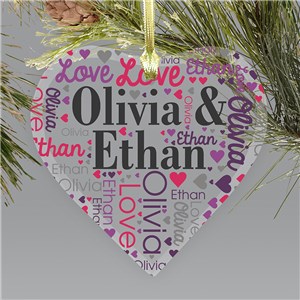 Personalized Couple's Word Art Glass Heart Christmas Ornament by Gifts For You Now