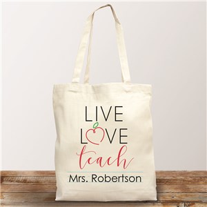 Personalized Live Love Teach Tote Bag by Gifts For You Now