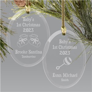 Personalized Baby's First Christmas Ornament Glass Oval Ornament by Gifts For You Now