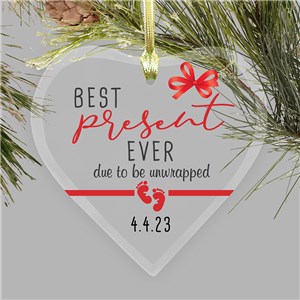Personalized Best Present Ever Heart Shaped Glass Christmas Ornament by Gifts For You Now