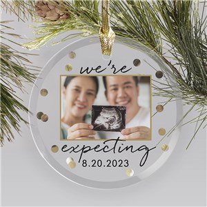 Personalized We're Expecting Round Glass Christmas Ornament by Gifts For You Now