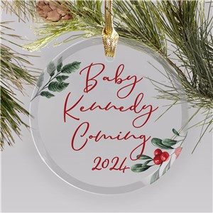 Personalized Baby Coming Soon Round Glass Christmas Ornament by Gifts For You Now