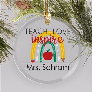 Personalized Teach Love Inspire Round Glass Christmas Ornament by Gifts For You Now