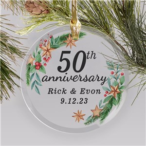 Personalized Anniversary Christmas Flowers Round Glass Christmas Ornament by Gifts For You Now