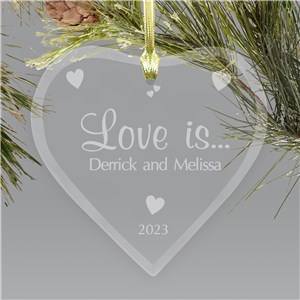 Personalized Couples Heart Glass Christmas Ornament by Gifts For You Now