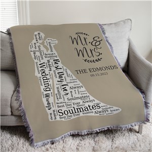 Personalized Wedding Silhouette Word Art 50x60 Afghan Throw by Gifts For You Now