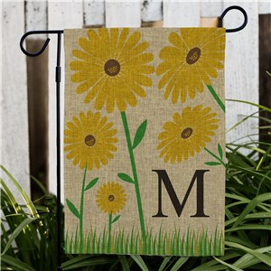 Image of Personalized Yellow Floral Burlap Garden Flag