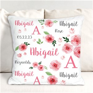 Personalized Pink Floral Throw Pillow by Gifts For You Now