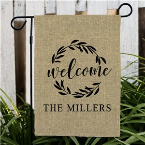Wreath Welcome Personalized Burlap Garden Flag by Gifts For You Now