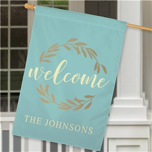 Welcome Wreath Personalized House Flag by Gifts For You Now